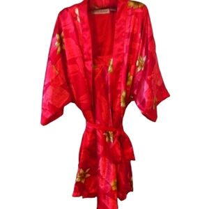 VTG Gown/Robe Set Contessa Di Roma Red Floral Kimono Wrap Sexy Romantic 90s S